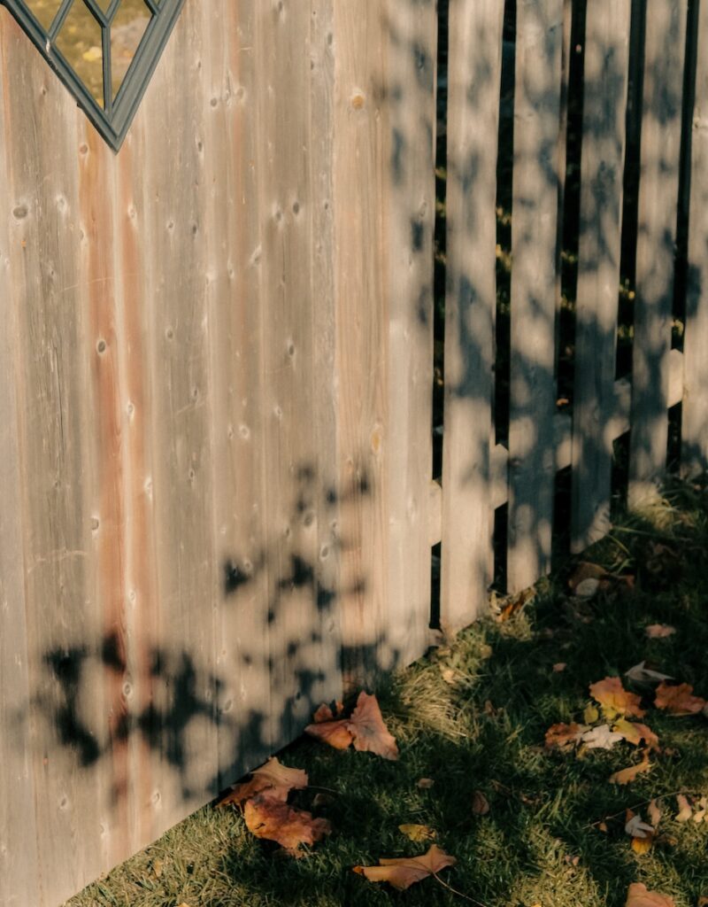 a fire hydrant sitting next to a wooden fence